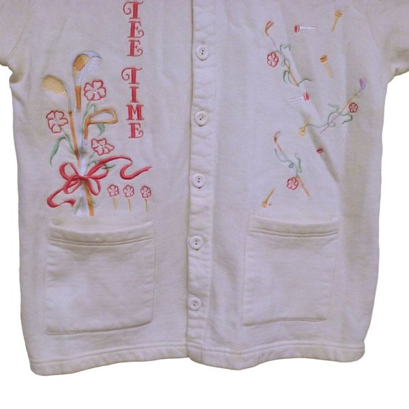 Vtg 80s Bee Wear USA Sporty Tee Time Golf Novelty Cardigan Shacket -L Pockets - Picture 3 of 10
